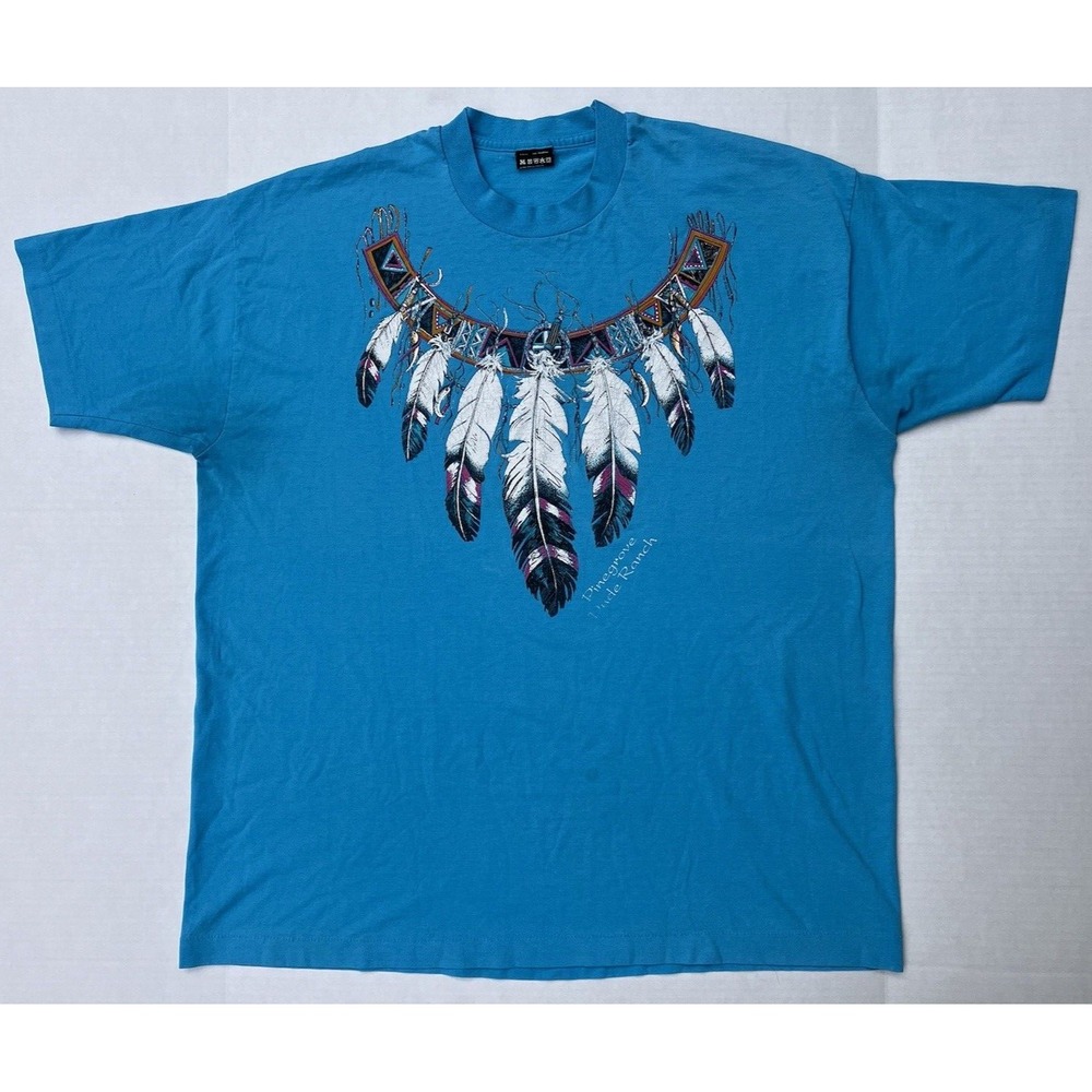 Pinegrove Dude Ranch T shirt Native American Feather Necklace Tee Vtg Mens 2XL